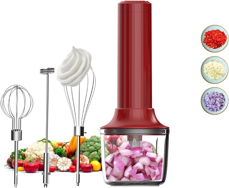 PowCube 4-in-1 Electric Hand Mixer, Electric Whisk, Mini Onion Chopper 10Oz, Small Cordless Hand Blender, Milk Frother Wand for Coffee, Matcha, 4 Speed Rechargeable Food Processor for Baby Food Maker - Image 1
